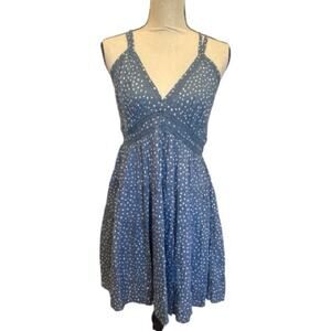 Angie Polka Dot Lace Trim V Neck Dress Double Straps Large NWT
